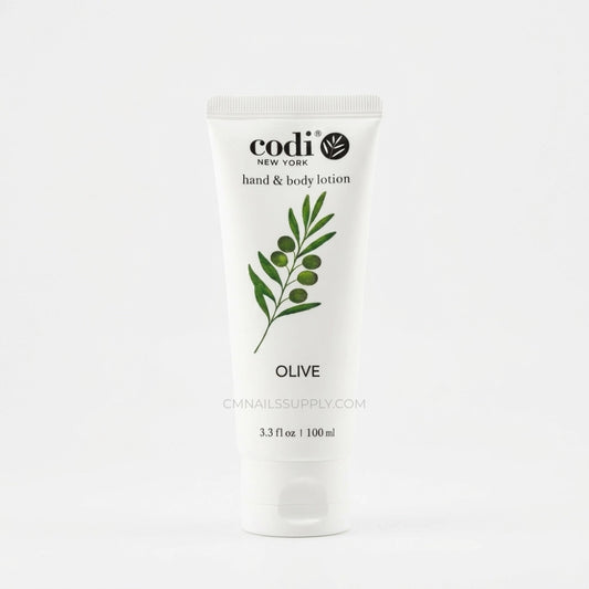 Codi olive hand and body lotion on a white background