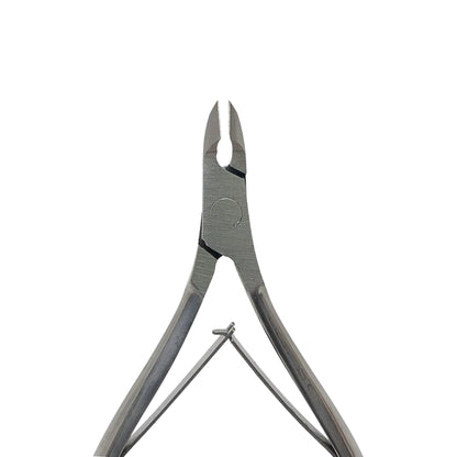 A pair of stainless steel nail cuticle clipping nippers, size 14, double spring shown against a plain white background.