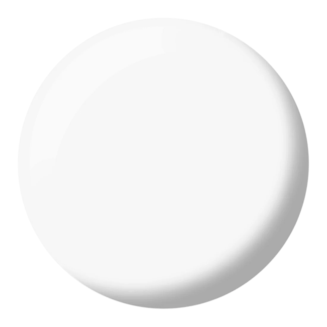 A glossy white circular swatch DC White Chalk #056 - Gel Nail Polish background.