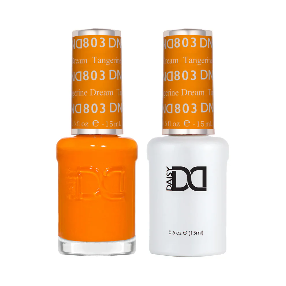 DND Tangerine Dream 803 gel and lacquer polish bottles, DND polish Canada