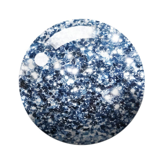 Round blue and white speckled coaster on a white background