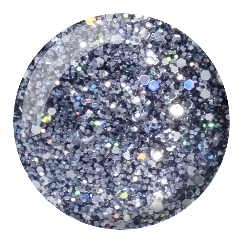 DND Black Diamond Star #407 nail colour swatch – deep black shimmer gel and lacquer sold at CM Nails Supply in Canada