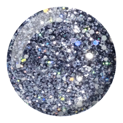 DND Black Diamond Star #407 nail colour swatch – deep black shimmer gel and lacquer sold at CM Nails Supply in Canada