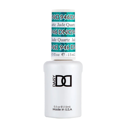 A bottle of Daisy Nail Art gel polish in shade 946 Jade Quartz, featuring a white bottle with a black logo and a matching white cap with teal and black text.