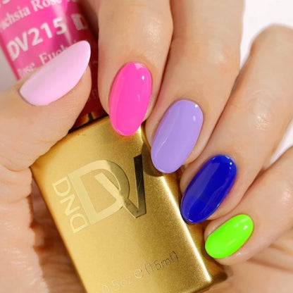 Bright neutral pink gel manicure painted with DND DIVA Pink Ribbons on natural nails with nail art