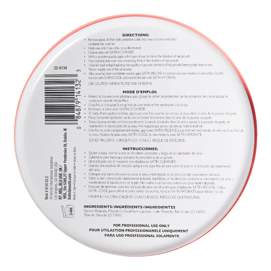 Back label of a wax product with text and directions on a white background