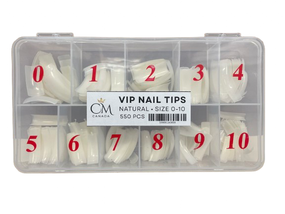 Natural VIP Nail Tips | Durable - Flexible - Refill  | Box 550 Tips |Size #0 -10 . - CM Nails & Beauty Supply