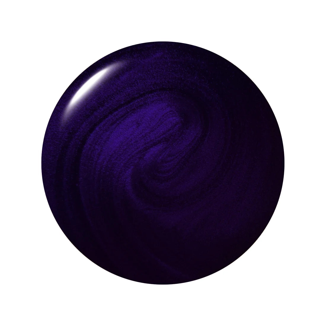 A circular color swatch showing a glossy, deep purple OPI Don't Over Ink It gel polish with a subtle swirling texture, set against a plain white background.