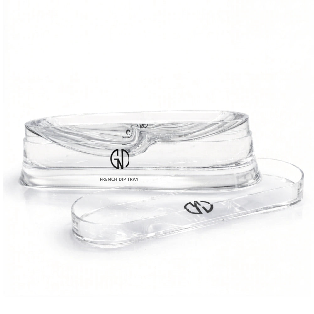 Clear French dip tray with 'GND Canada' logo on a white background