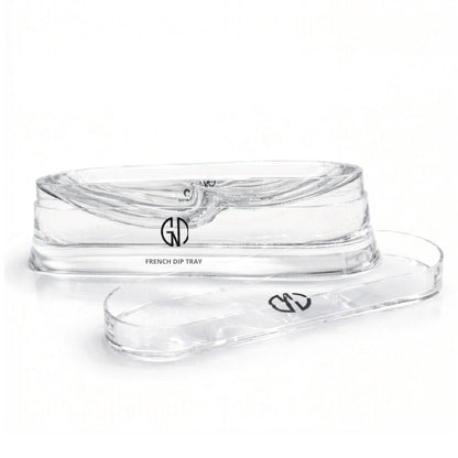 Clear French dip tray with 'GND Canada' logo on a white background