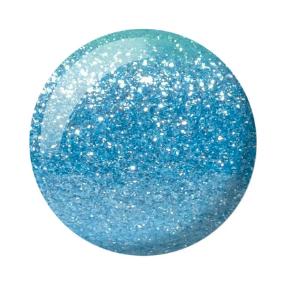 A circular swatch of glittery blue nail polish or paint showing a gradient from light aqua to medium blue with dense silver glitter, isolated on a white background GND Platinum Gel #11 GND Canada professional gel nail polish
