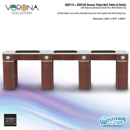 Verona triple nail table with Gulfstream branding on a white background