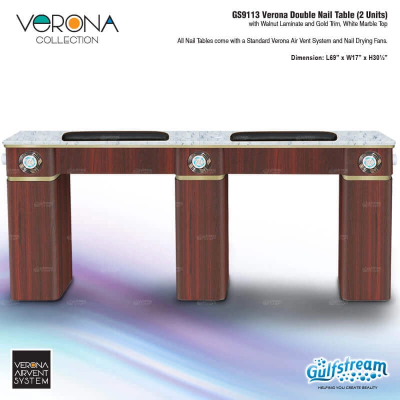 Double nail table from the Verona Collection with Gulfstream branding.