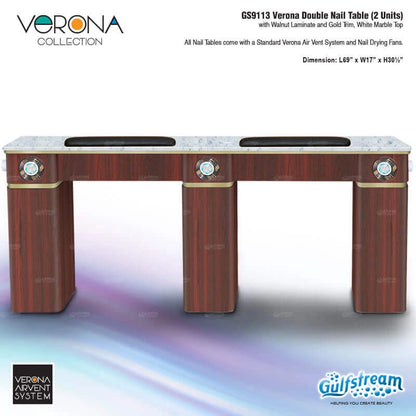 Double nail table from the Verona Collection with Gulfstream branding.