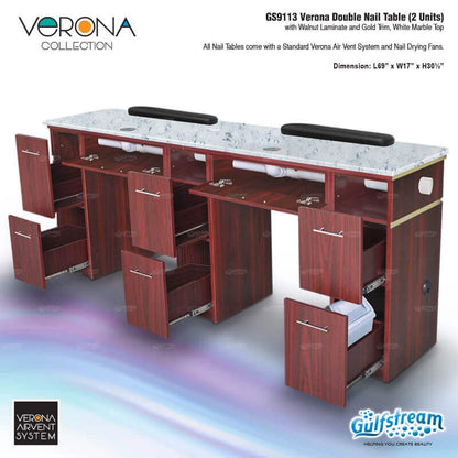 Double nail table from the Verona Collection with Gulfstream branding.