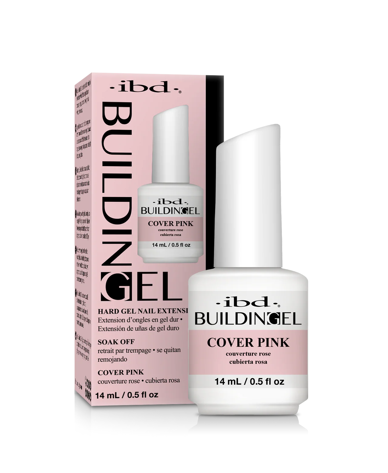 Ibd Building Gel Cover Pink nail extension kit with bottle and packaging on a white background