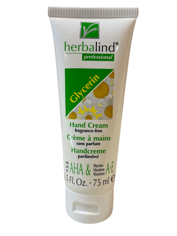Hand Cream | Fragrance Free | Glycerin & Vitamin A+E - 2.5 Fl . Oz / 75ml | Herbalind®