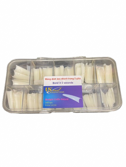 US Nail Tips | Straight Nail Tip | Stiletto | Coffin |-Clear | Natural Color - Box 540 tips. - CM Nails & Beauty Supply