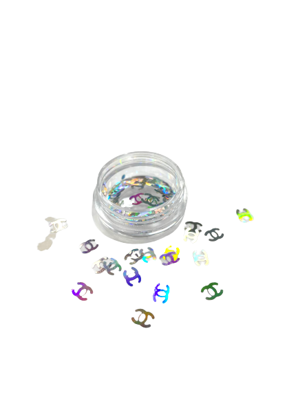 Nail Art Design - Iridescent Blue | Teal | Silver Rainbow | Chanel Gems 3D Nails