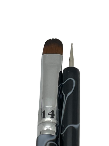 French Manicure Brush w/ Dotting Tool | Marble (#10, #12, #14, #16) - CM Nails & Beauty Supply