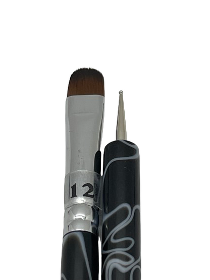 French Manicure Brush w/ Dotting Tool | Marble (#10, #12, #14, #16) - CM Nails & Beauty Supply