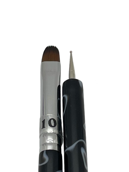French Manicure Brush w/ Dotting Tool | Marble (#10, #12, #14, #16) - CM Nails & Beauty Supply