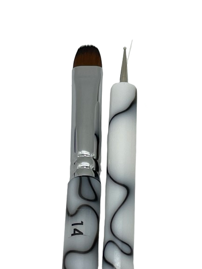 French Manicure Brush w/ Dotting Tool | Marble (#10, #12, #14, #16) - CM Nails & Beauty Supply
