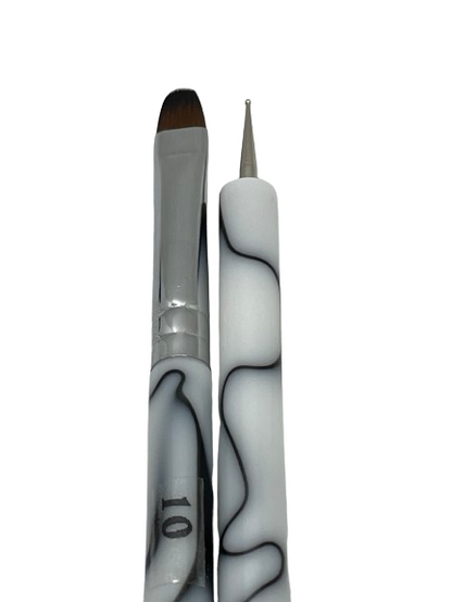 French Manicure Brush w/ Dotting Tool | Marble (#10, #12, #14, #16) - CM Nails & Beauty Supply