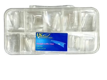 US Nail Tips | Straight Nail Tip | Stiletto | Coffin |-Clear | Natural Color - Box 540 tips. - CM Nails & Beauty Supply