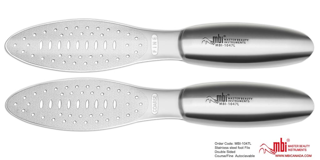 MBI-1047L Stainless Steel Foot File Medium/Coarse – Durable Professional Pedicure Tool, Double-Sided - CM Nails & Beauty Supply