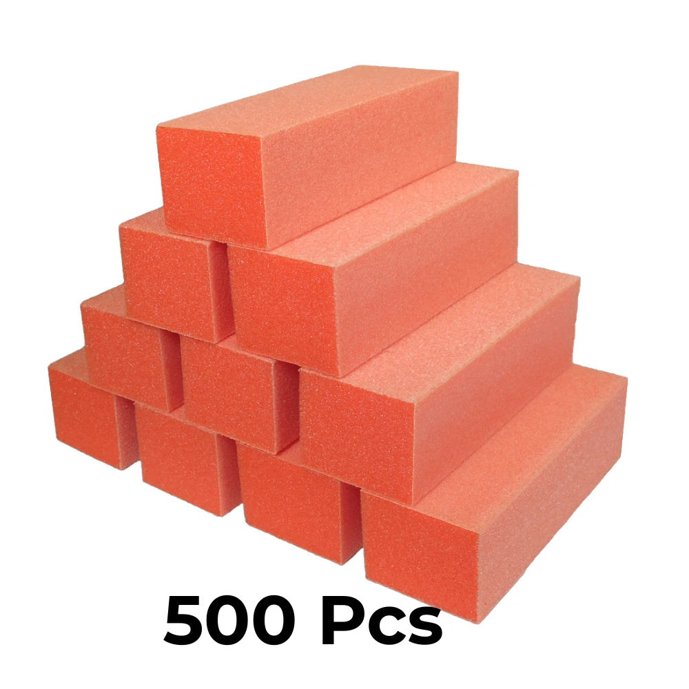 Orange Buffer with professional 100/100 3 way grit on clean white background.
