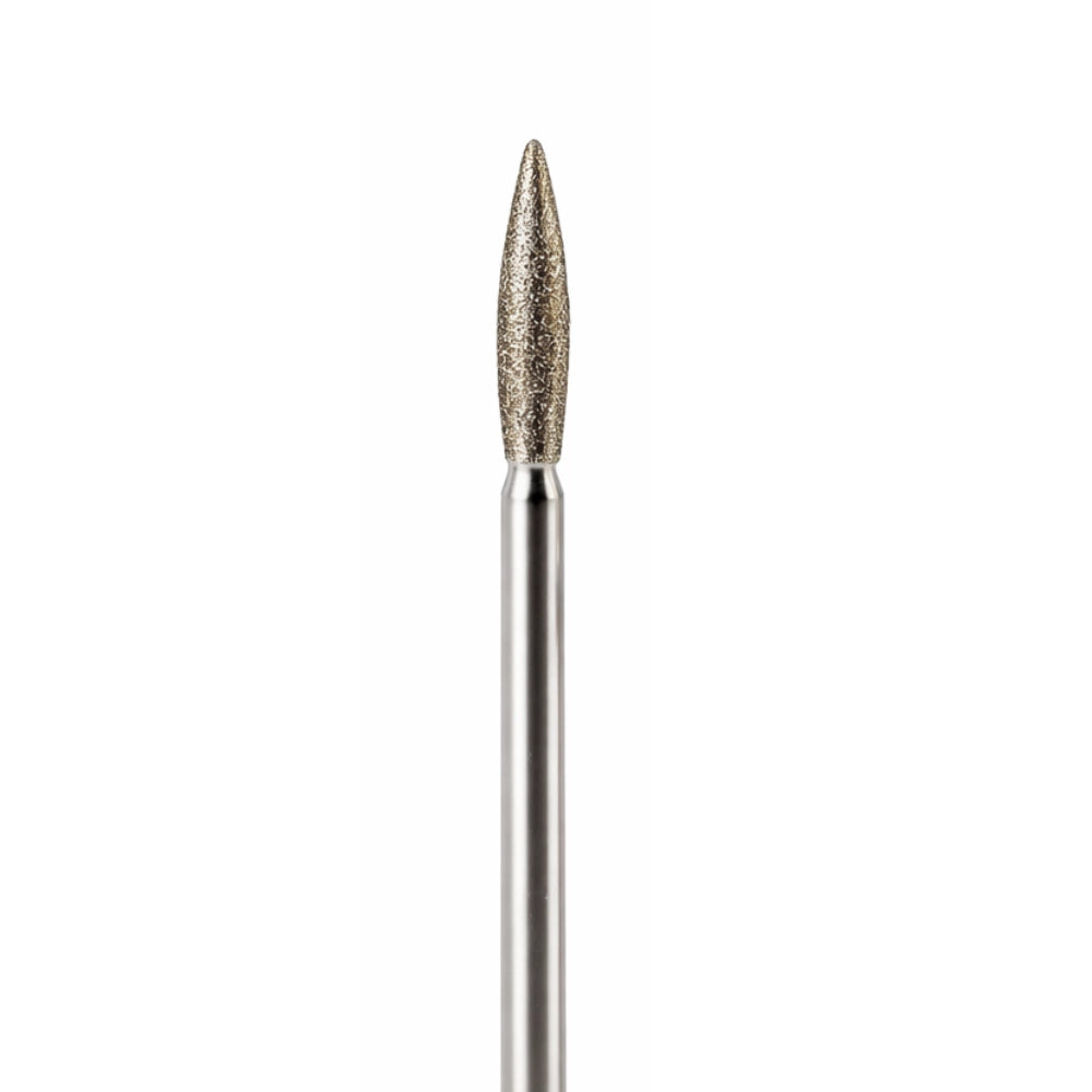 Flame shaped diamond nail drill bit for precise cuticle cleanup and dead skin removal during professional e-file nail services
