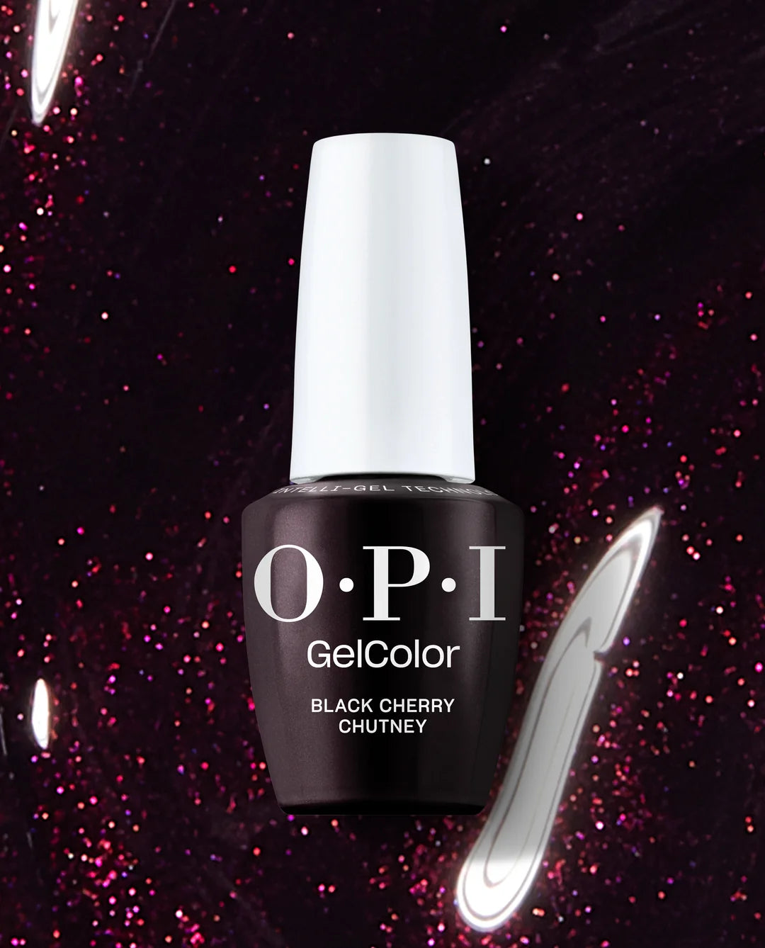 OPI Black Cherry Chutney Gel Polish on dark purple swatch 