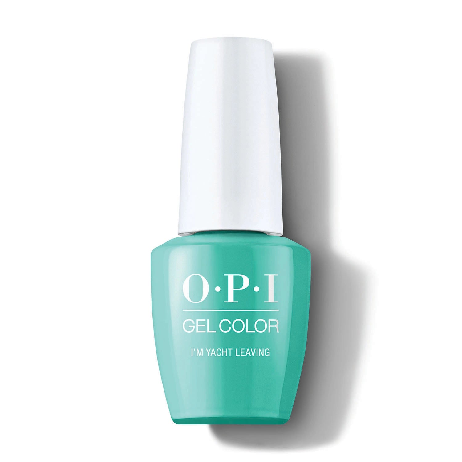 OPI gel color nail polish I’m Yacht Leaving bottle with white cap on a white background