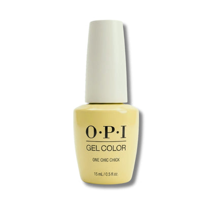 OPI gel color one chic chick nail polish bottle on a white background