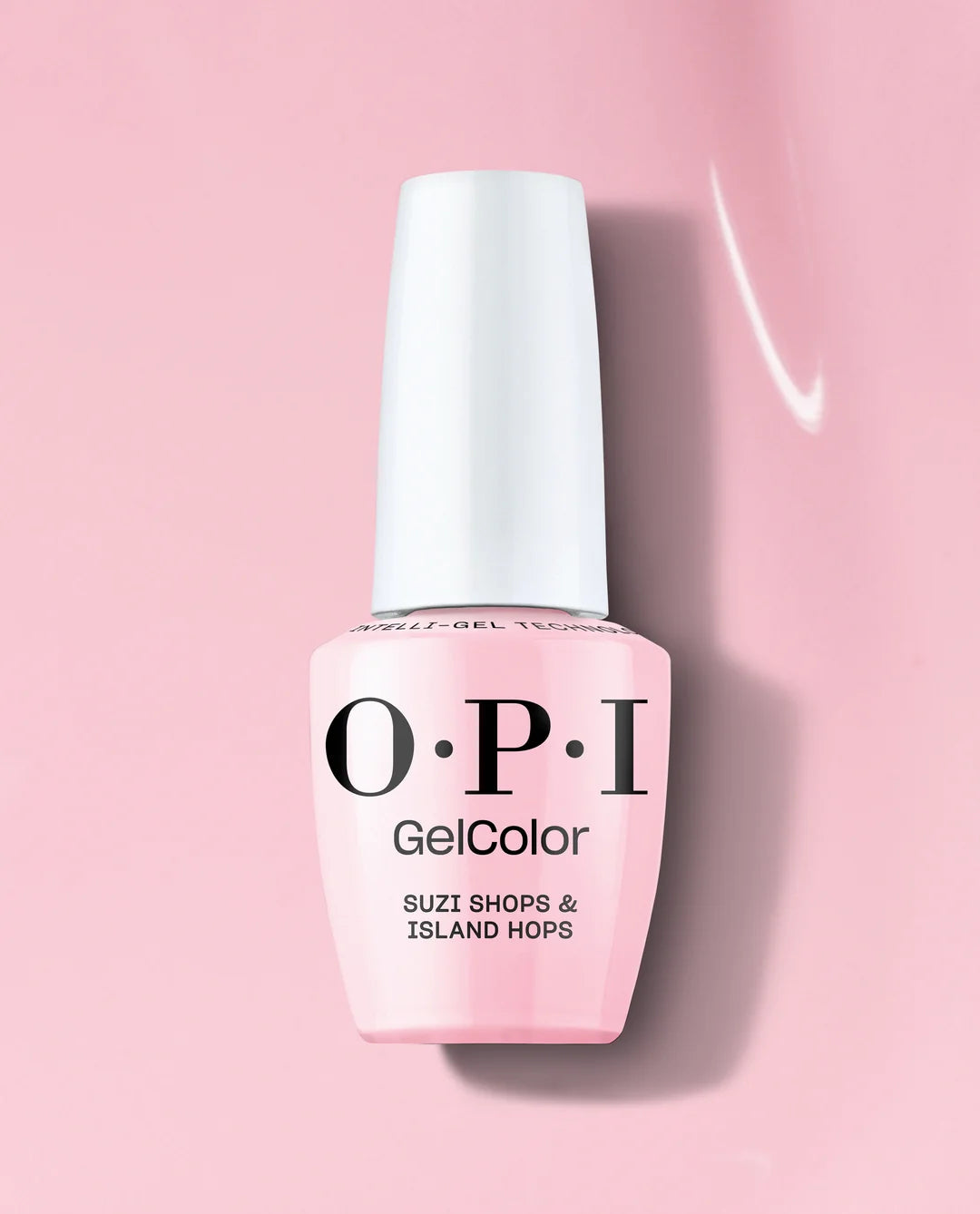 OPI GelColor Suzi Shops & Island Hops Gel Polish bottle on a pink background
