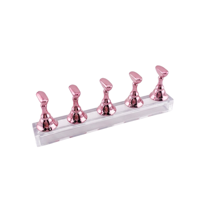 Press-On Nail Display Stands with Clear Plastic Base – Metallic Pink, Silver & Clear