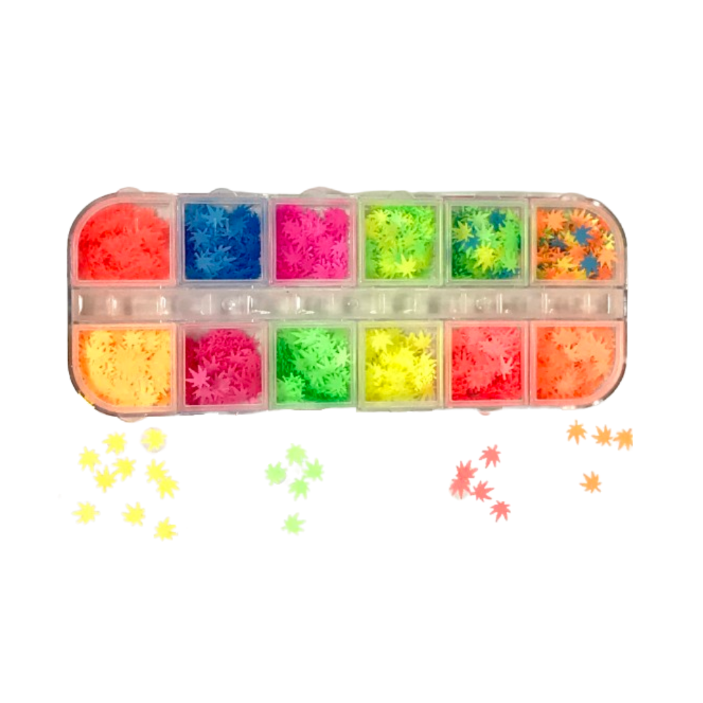 Neon Leaf Nail Art Charms Set | 12-Grid Bright Leaf-Shaped Nail Decorations | 275 NL - CM Nails & Beauty Supply