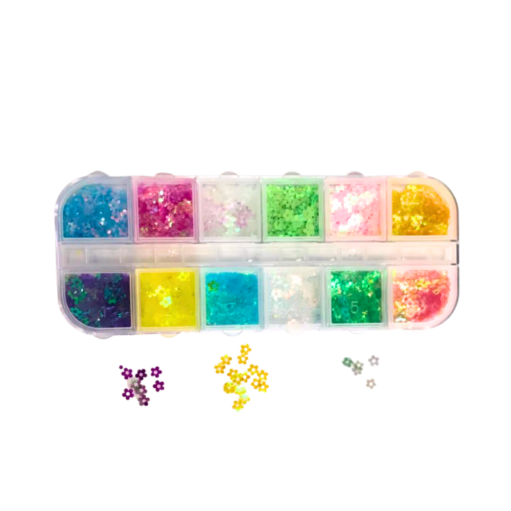 Iridescent Flower Nail Art Charms Set | 12-Grid Flower-Shaped Nail Decorations | 275 FF - CM Nails & Beauty Supply