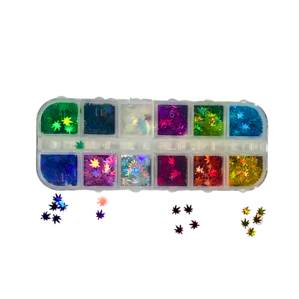 Holographic Leaf Nail Art Charms Set | 12-Grid Leaf-Shaped Nail Decorations | 275 LL - CM Nails & Beauty Supply