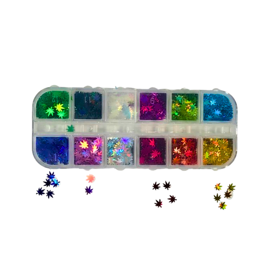Holographic Leaf Nail Art Charms Set | 12-Grid Leaf-Shaped Nail Decorations | 275 LL - CM Nails & Beauty Supply