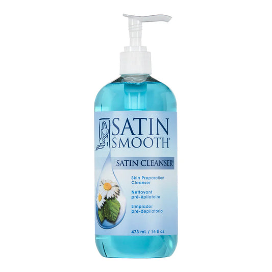 Bottle of Satin Smooth Satin Cleanser on a white background