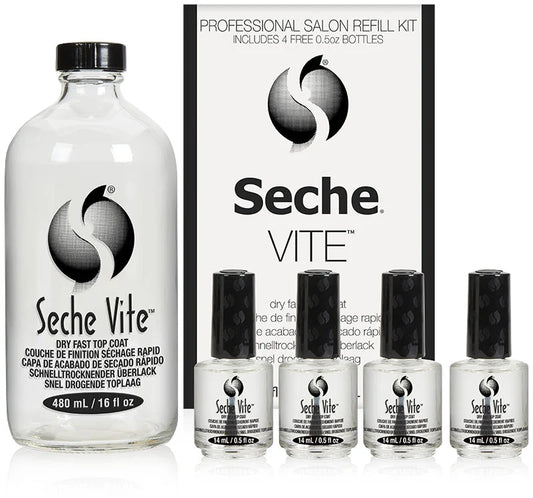 seche vite dry fast top coat 480 ml refill kit with free 0.5 oz bottles