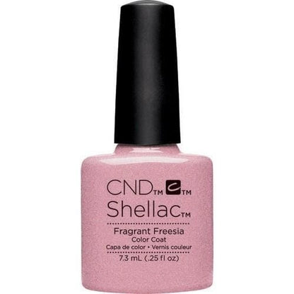 CND Shellac nail polish bottle with pink color on a white background