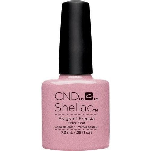 CND Shellac nail polish bottle with pink color on a white background