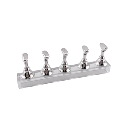 Press-On Nail Display Stands with Clear Plastic Base – Metallic Pink, Silver & Clear