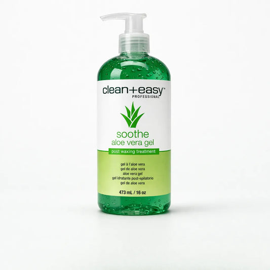 Bottle of clean+easy aloe vera gel on a white background