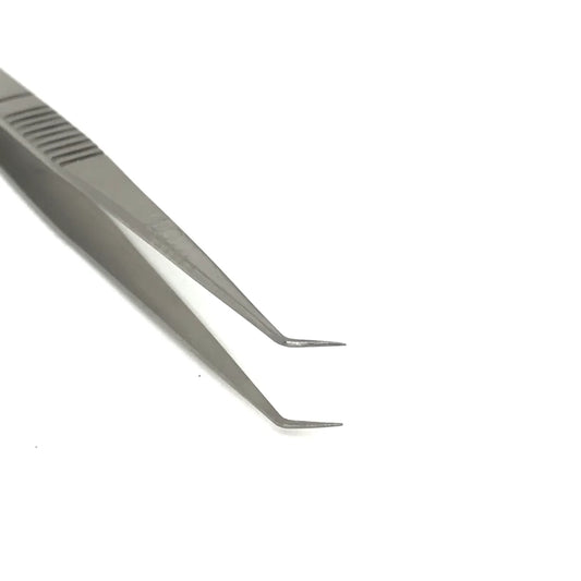 Angled fine point eyelash tweezer made of stainless steel for Canadian lash artists.