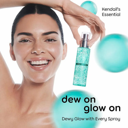 Anua PDRN mist being sprayed as a fine facial mist held with Kendall Jenner