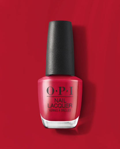 OPI nail polish bottle OPI Nail Lacquer - LA06 Art Walk In Suzi’s Shoes with black cap on a red background